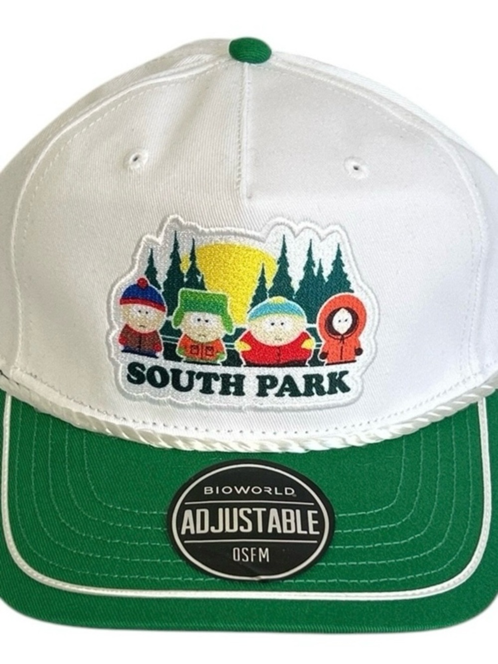 Bioworld South Park Pine Tree Sunset Snapback Cap Hat White Green Comedy Central